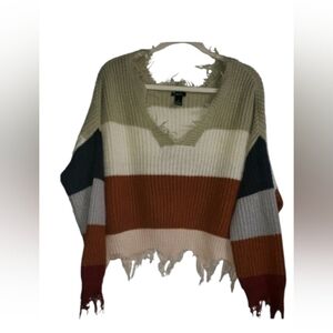 Rue 21 Cropped Distressed Colorblock Sweater